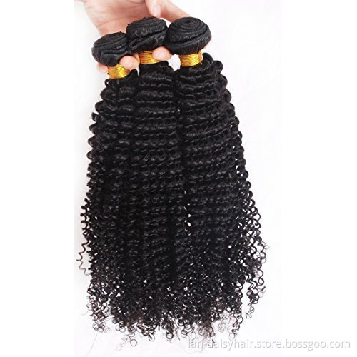 Mongolian Afro kinky curly 3 bundles with closure human hair bundles with closure curly hair in wholesale natural color